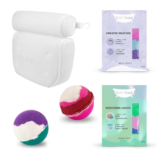 Bath Pillow, Bath Bombs & Bath Dust Christmas Gift Set by Bath Box Australia