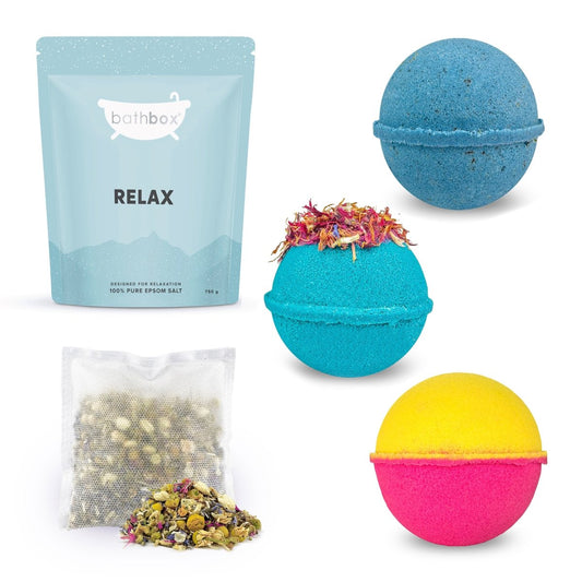 Relaxing & De-Stress Bath Gift Set - Bath Bombs, Salts & Soaks - Bath Box Australia