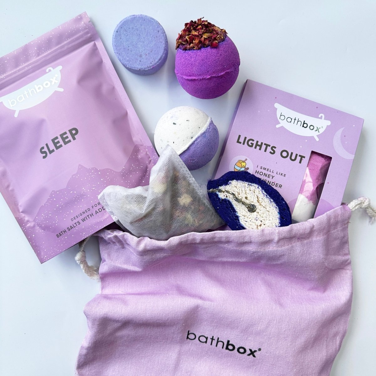 Bedtime Sleep Bath Gift Set - Bubble Bar, Bath Bombs, Salts & Soaks, Shower Steamer - Bath Box Australia