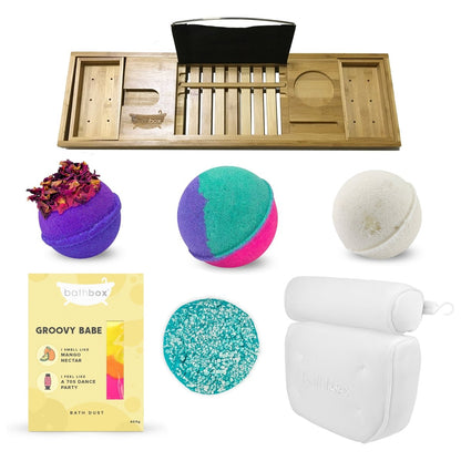 Best Sellers Bath Gift Set - Bath Pillow & Bath Caddy, Bath Bombs, Bubble Bar & Dust by Bath Box Australia